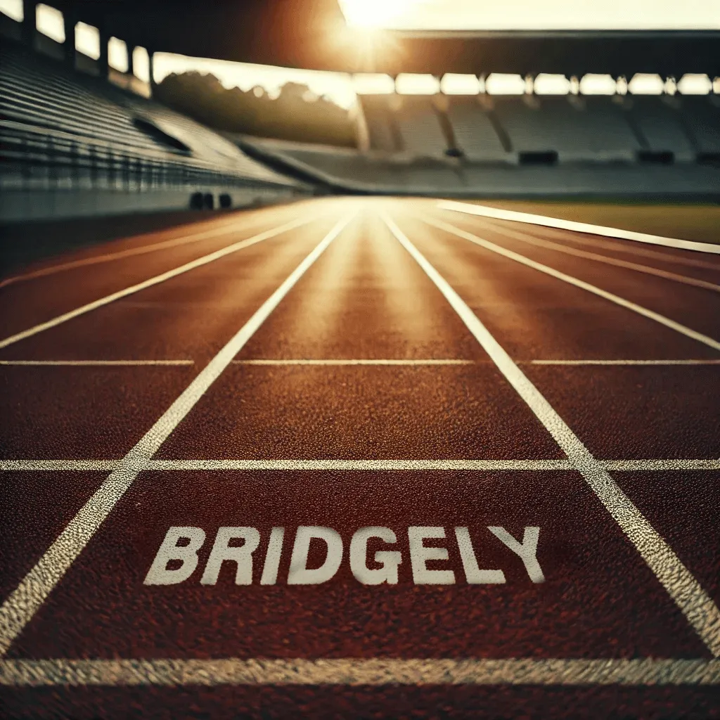 A photograph of an empty running track ready for Bridgely's learning speeds